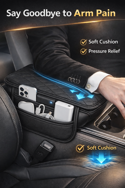 Coruvina® Car Armrest Cushion Cover with Storage Pocket – Soft Leather Center Console Pad, Pressure Relief & Organizer for Car Interior