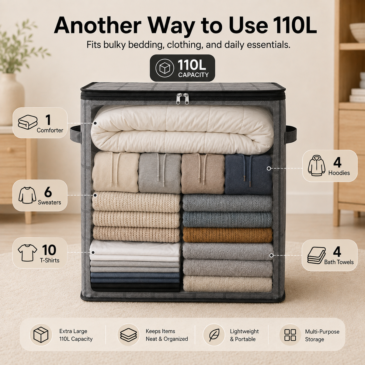 Haromora® XXL Foldable Easy Move Storage Bag with Handles
