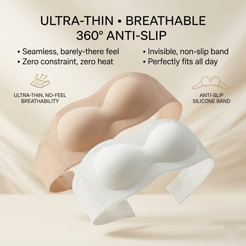 Haromora® Non-Slip Strapless Bandeau – Wireless Comfort & Adjustable Fit